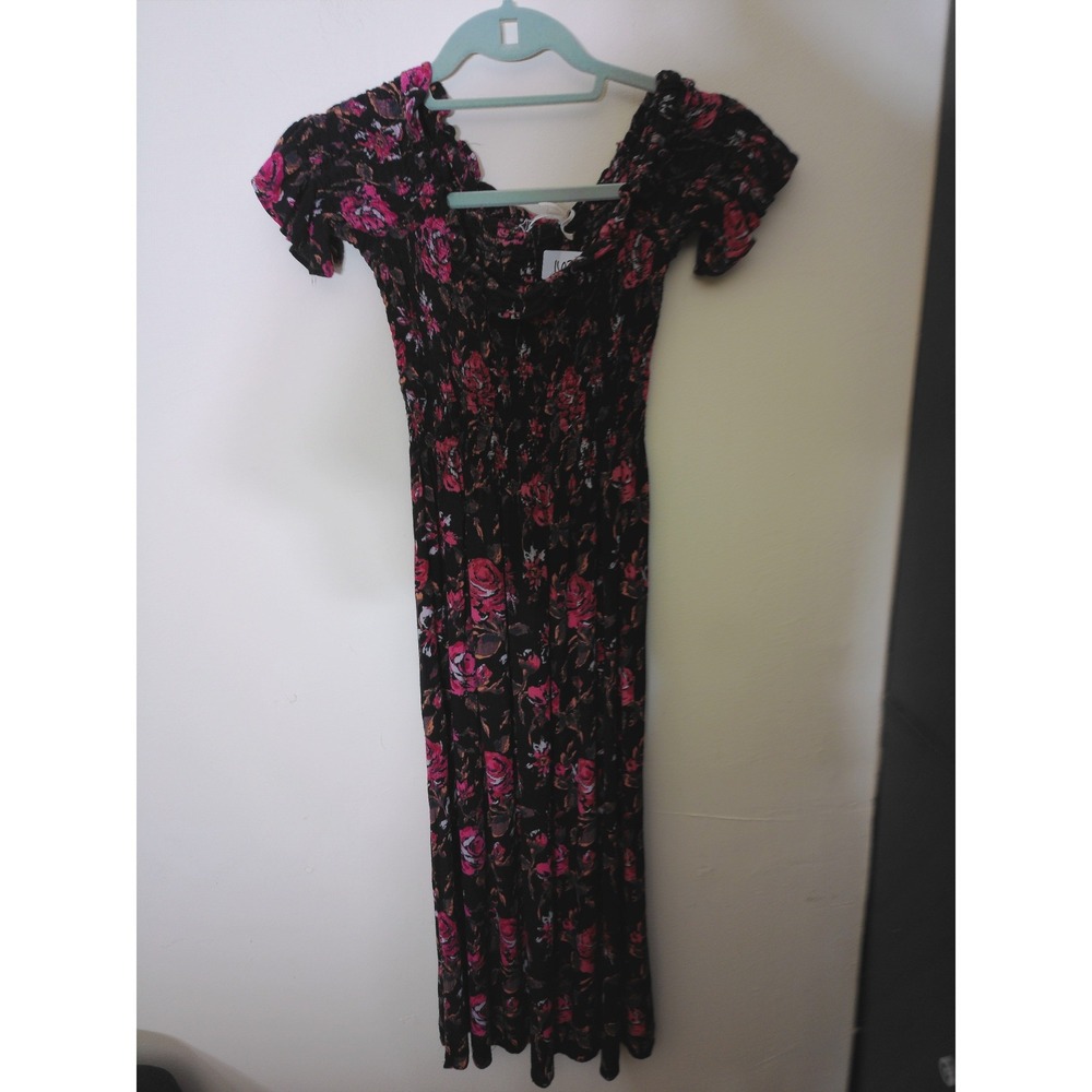 Kimchi Blue Maxi Dress Women Medium Black Pink Floral Smocked Boho Romantic